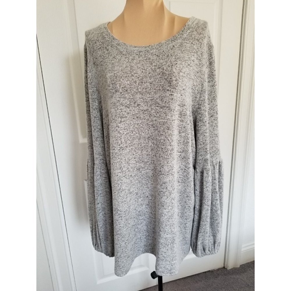 Kensie Womens Gray Marled Soft Knit Round Neck Balloon Sleeve Sweater Top Size L